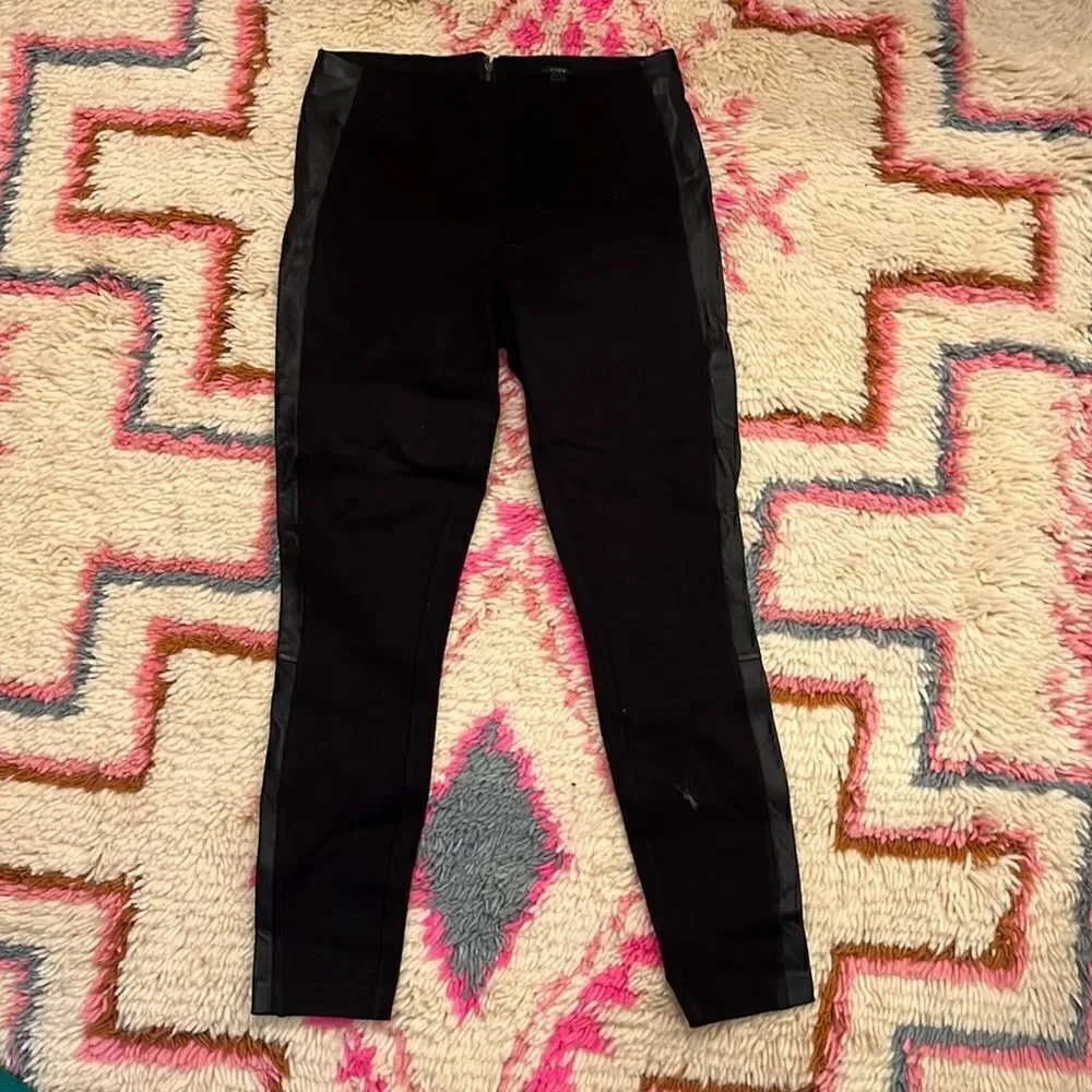J. Crew Women Black Pants with Leather Trim